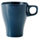 Option: A dark blue, ceramic mug with a simple design and comfortable handle, ideal for various settings.