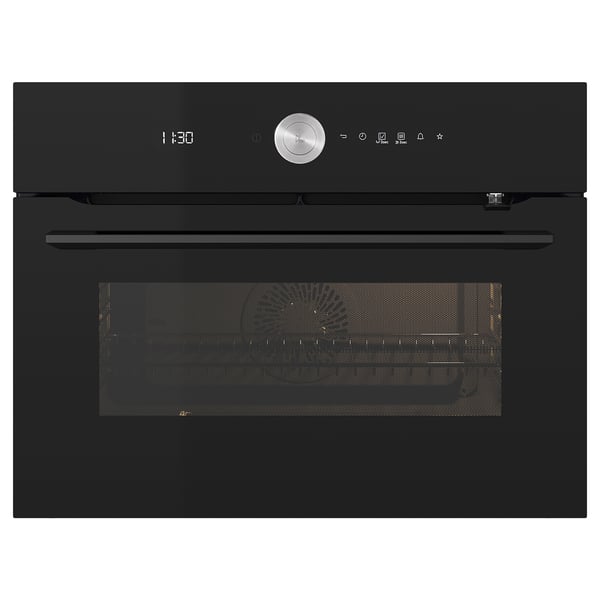 FINSMAKARE black built-in microwave/oven with touch controls and digital display.