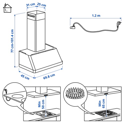 Illustration with measurements for the product: FOKUSERA.