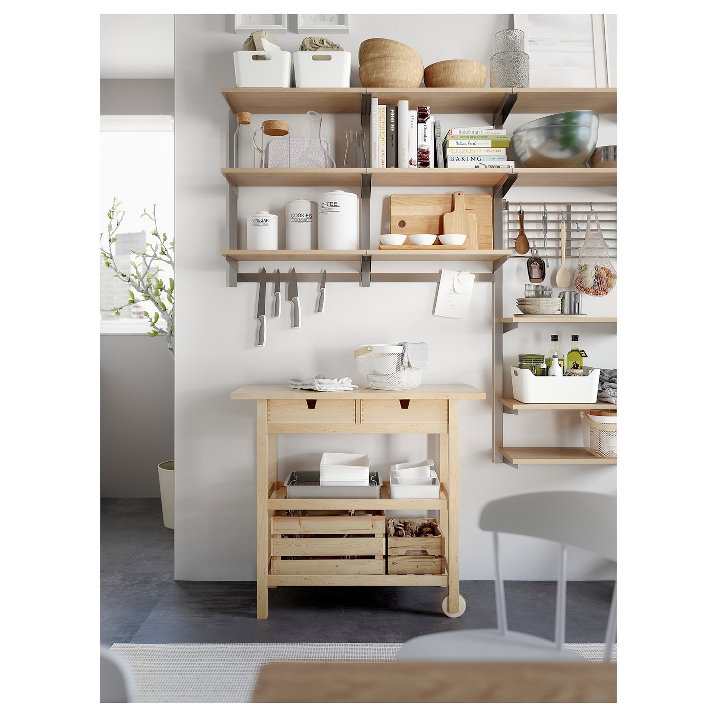 Kitchen trolley, FÖRHÖJA, birch, 100x43 cm - IKEA