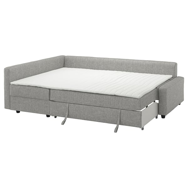 A FRIHETEN grey fabric sofa-bed with built-in storage.