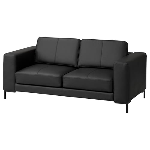 FULLERÖ black leather sofa, modern minimalist design with clean lines.