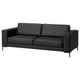 Modern black leather sofa, minimalist design, comfortable cushions.