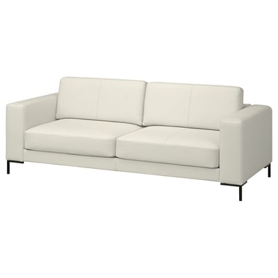 White FULLERÖ sofa, modern design, leather, black metal legs.