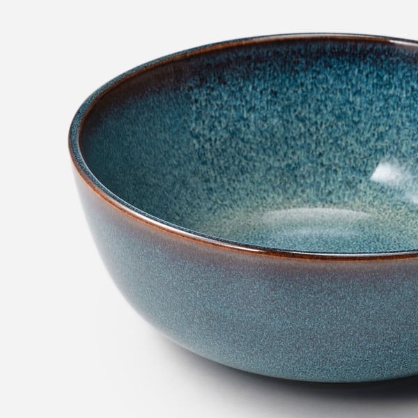 Blue bowl, smooth glaze, gold rim.