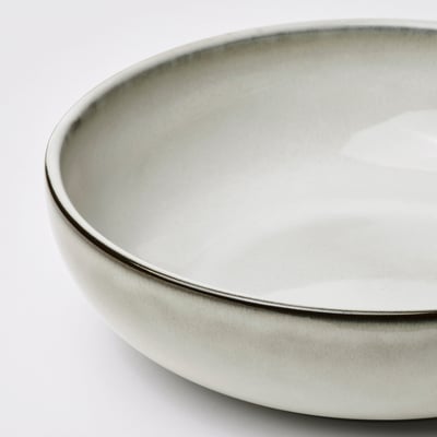 GLADELIG oven dish, white, stoneware, round, deep, sandy glaze.