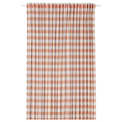 GLANSHAGTORN curtain: orange, white, blue plaid, cotton, rectangular.