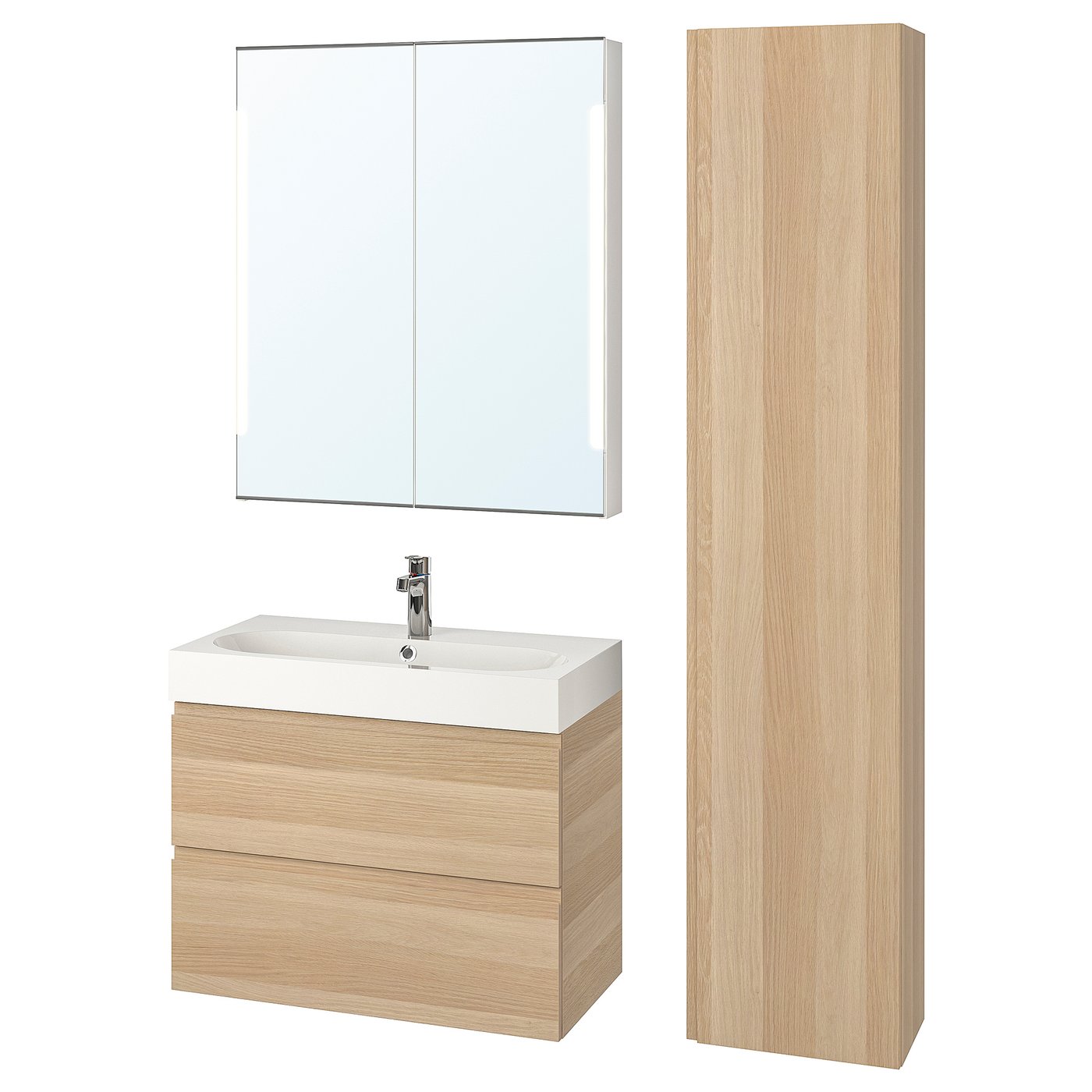 / BRÅVIKEN Bathroom furniture, set of 5 white stained oak