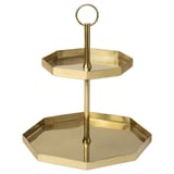 GOKVÄLLÅ: gold-colored, 2-tier octagonal stand with handle, modern geometric design.