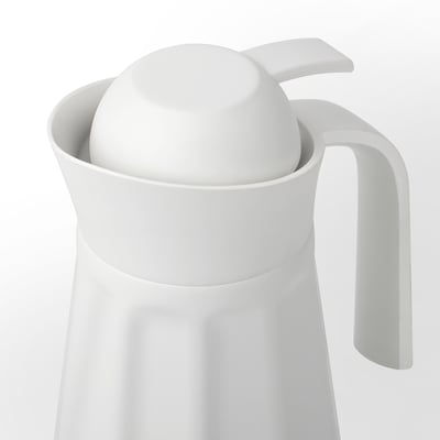 Gokvallå thermal carafe, sleek design, stainless steel & plastic, with handle.