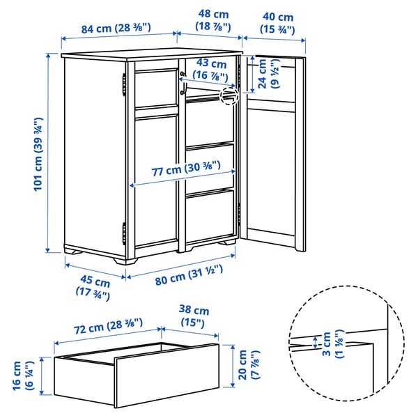 Illustration with measurements for the product: GREÅKER.