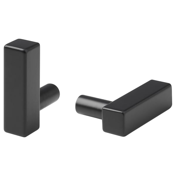 Two black GRIBBOL door knobs, modern design, smooth aluminum finish.