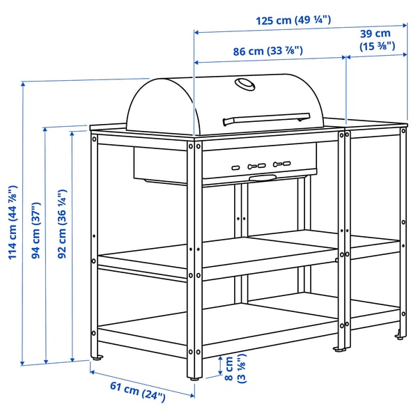 Illustration with measurements for the product: GRILLSKÄR.