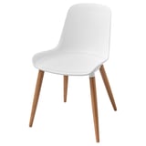 A GRÖNSTA chair. It is white with wooden legs, designed for comfort and easy cleaning.