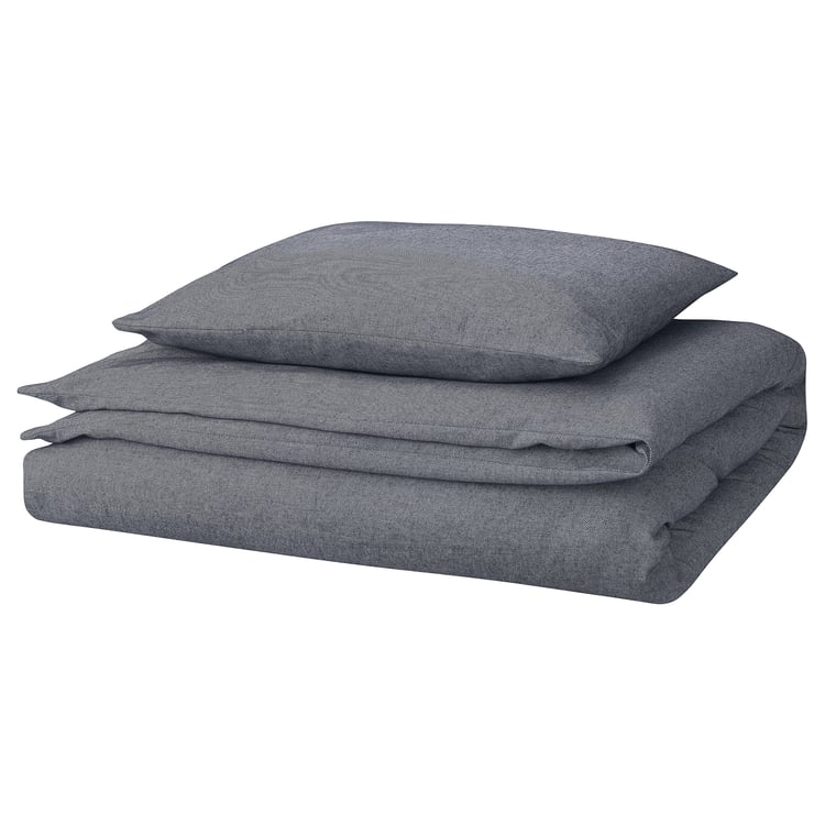 GROVSNÄRJA Duvet cover and pillowcase flannel dark blue/blue IKEA