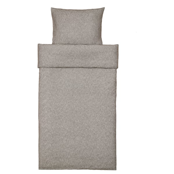 Grey GROVSNÄRJA duvet set, soft cotton flannel, includes duvet cover & pillowcase, perfect for cold nights.