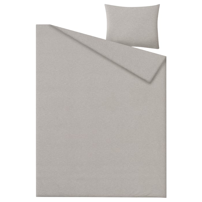 GROVSNÄRJA Duvet cover and pillowcase flannel dark grey/grey IKEA