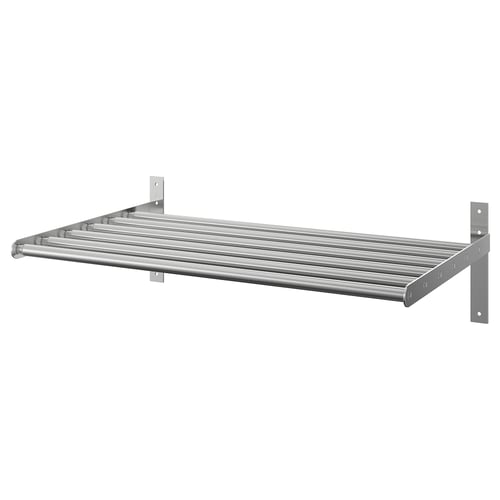 A GRUNDTAL stainless steel drying rack, wall-mounted, adjustable, with a sleek design for drying clothes or items.