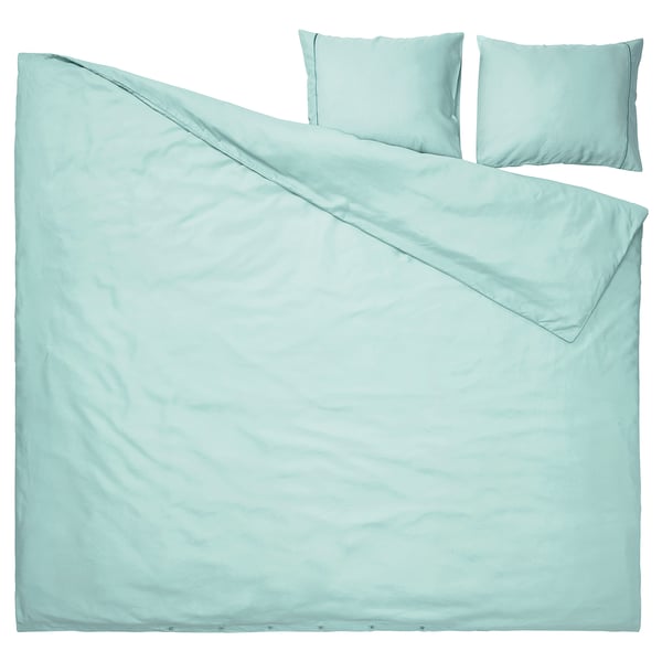 GUCKUSKO bedding set: light turquoise, silky 100% lyocell, simple design with piped edge.