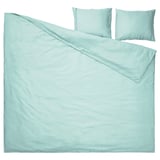 GUCKUSKO bedding set: light turquoise, silky 100% lyocell, simple design with piped edge.