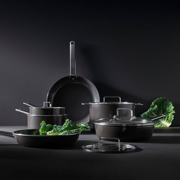 GULDÖRING 7-piece cookware set, non-stick coating stainless steel/black-grey