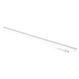 A silver aluminum suspension rail kit by HAGHED, including hooks, for hanging pictures.