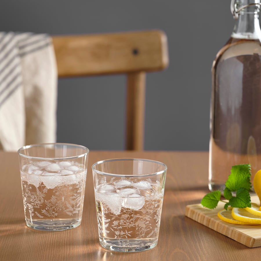 HAJMAL Glass, patterned clear glass/white, 30 cl IKEA