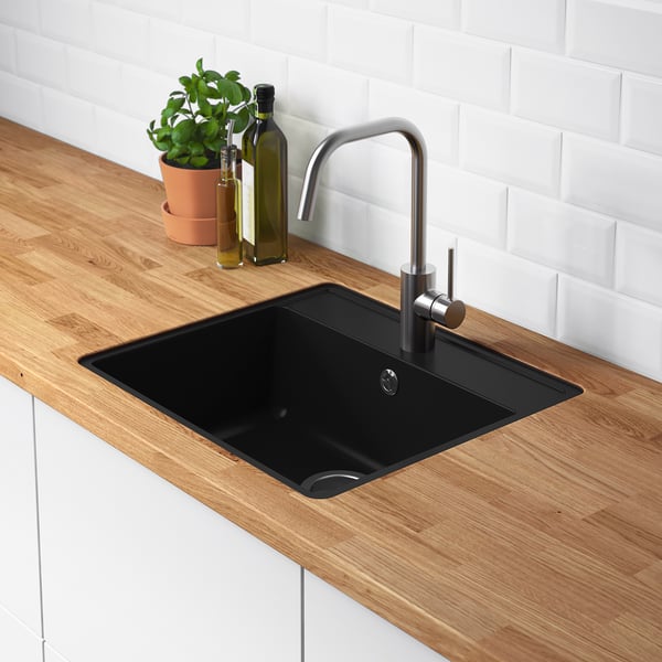 Hallviken Inset Sink 1 Bowl Black Quartz Composite For Custom Made Worktop Wood Ikea