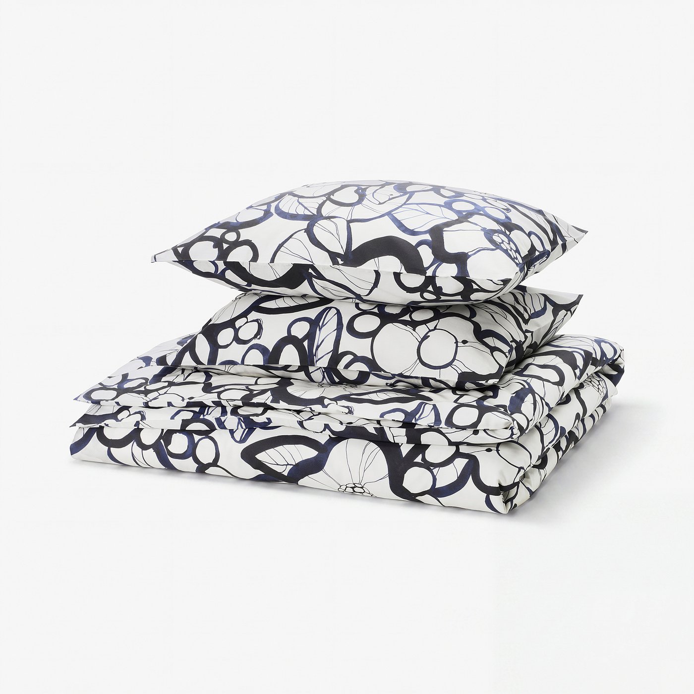 HÄRLIR Duvet cover and 2 pillowcases, white black/blue floral pattern, 240x220/60x70 cm