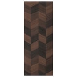 Brown herringbone patterned wooden door. Elegant, rectangular design. Made with veneer and particle board.