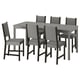 Option: Grey wooden dining set with 6 high chairs; modern minimalist design.