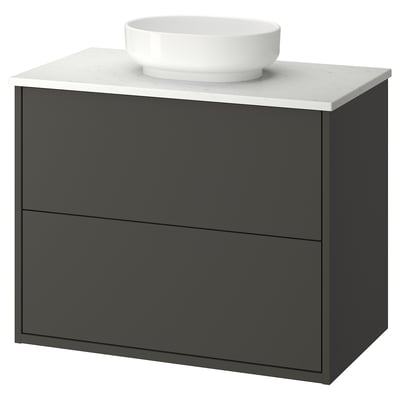 HAVBÄCK / VINDELÄLVEN Wash-stnd w drawers/wash-basin, dark grey/white marble effect, 82x49x77 cm