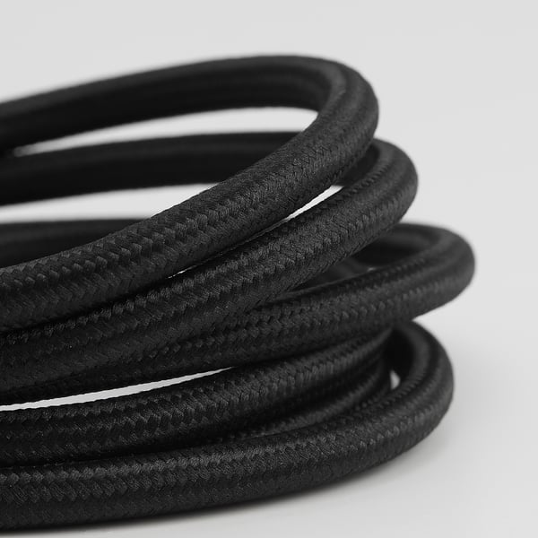 Black textile cord, smooth & durable.