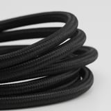 Black textile cord, smooth & durable.