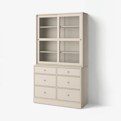 HAVSTA Storage combination w glass-doors, grey-beige, 121x47x212 cm