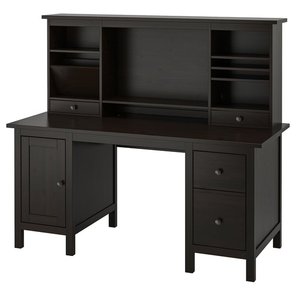 HEMNES Desk with addon unit, blackbrown, 155x137 cm IKEA