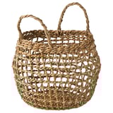 Handwoven banana fibers basket, natural color, round shape, sturdy handles.