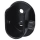 Black steel curtain rod bracket, adjustable, fits near ceiling.