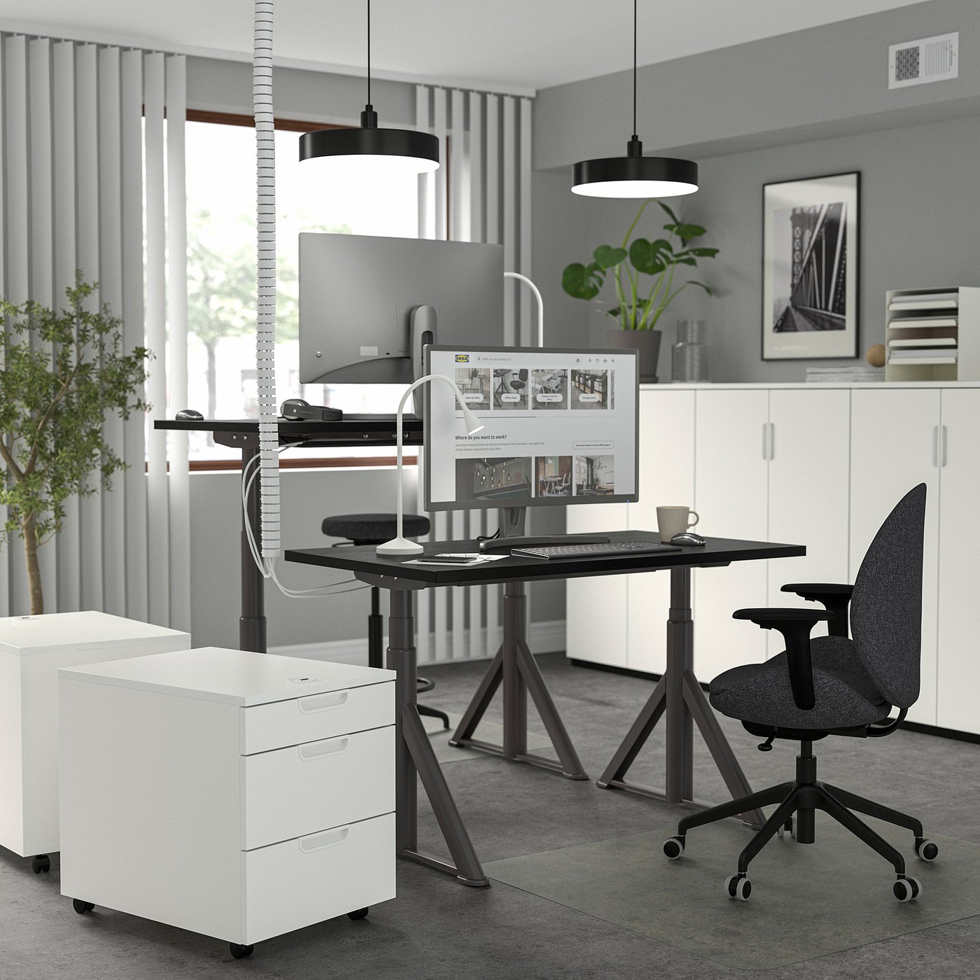 IDÅSEN desk sit/stand, black/dark grey, 120x70 cm - IKEA