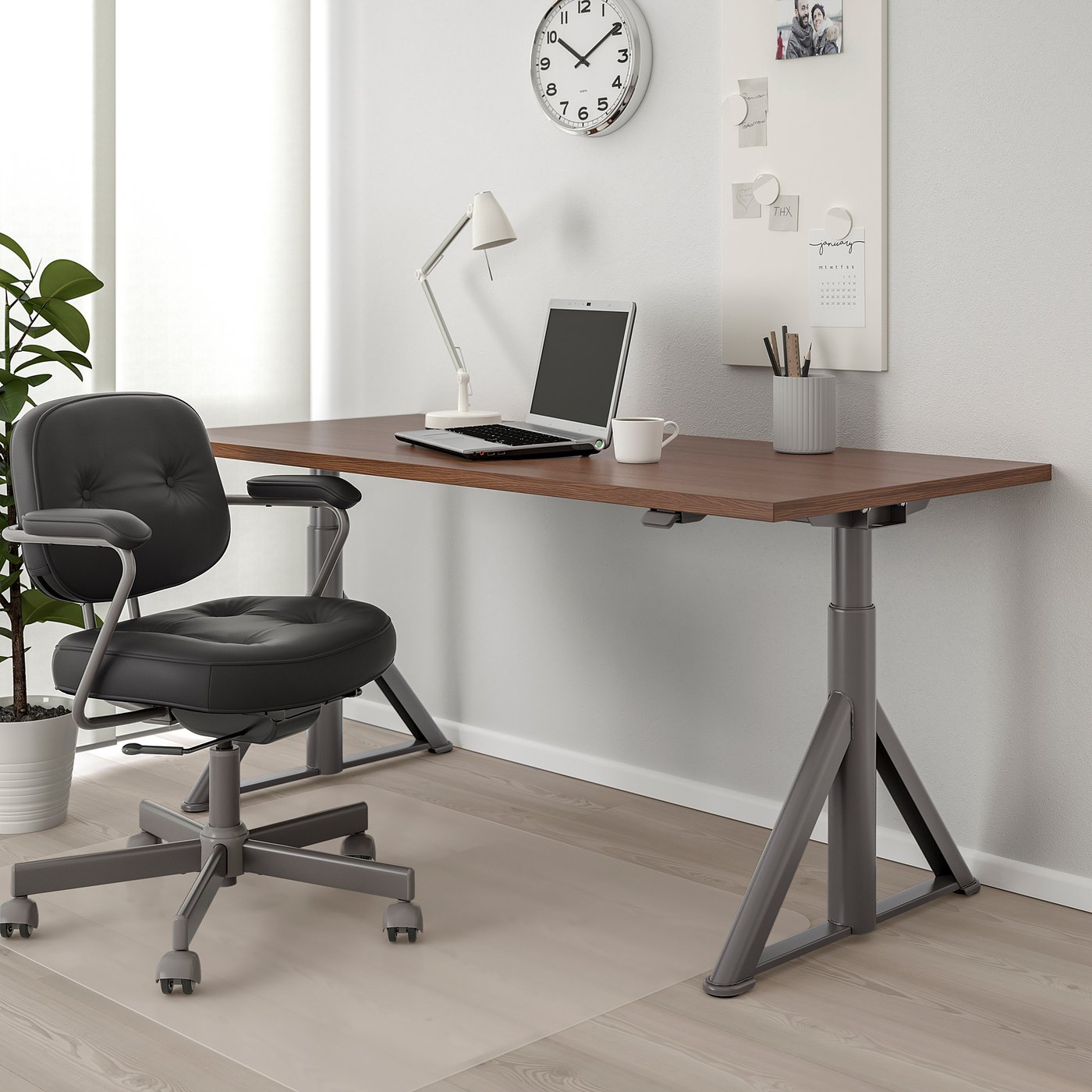 IDÅSEN desk sit/stand, brown/dark grey, 160x80 cm - IKEA