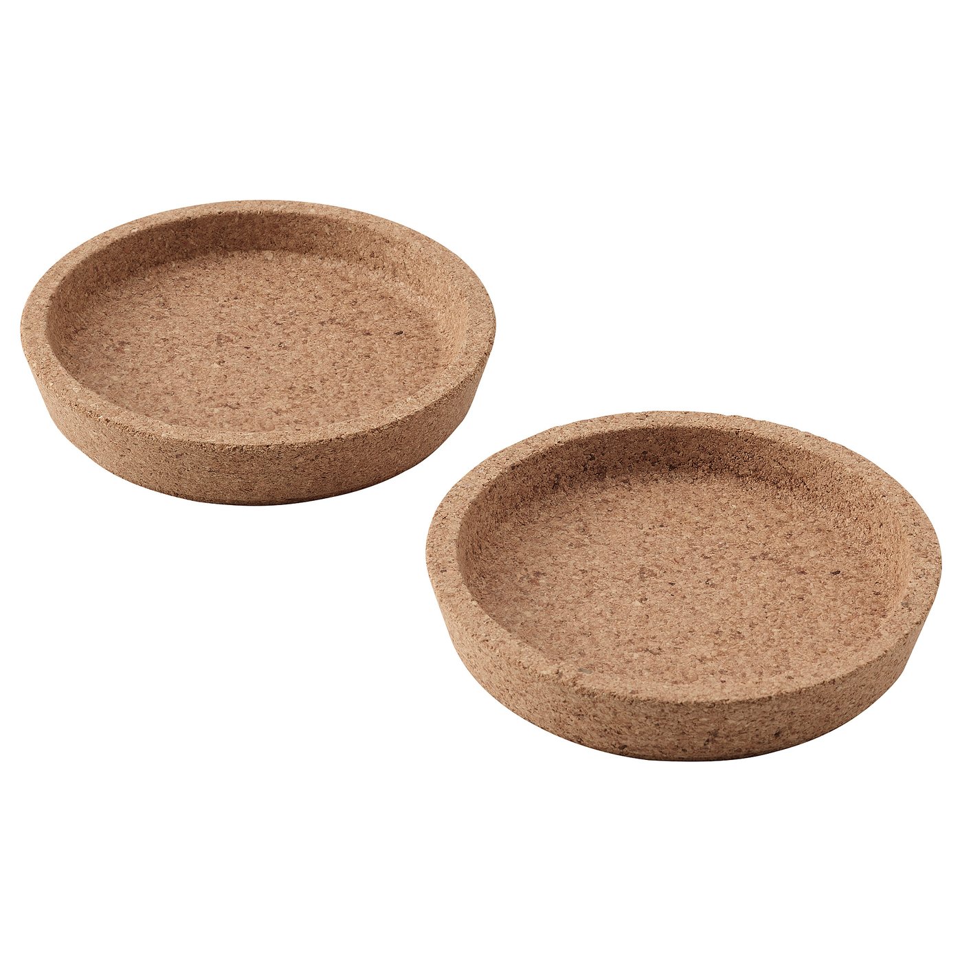 Two simple round cork coasters, natural brown, rustic look, smooth edges.