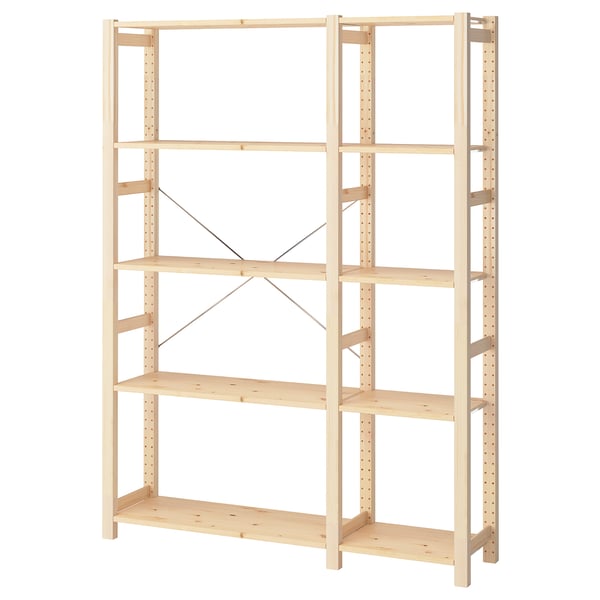 IVAR light wood bookshelf, 5 shelves, natural pine, rectangular, simple design.