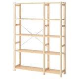 IVAR light wood bookshelf, 5 shelves, natural pine, rectangular, simple design.