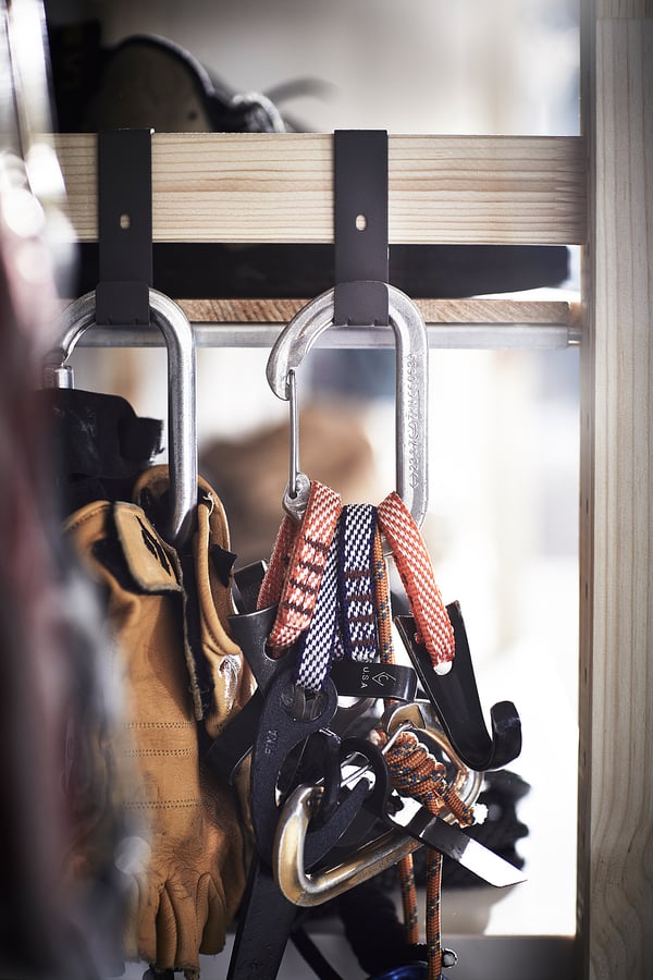 IVAR hooks, black steel with epoxy finish, hang gear neatly.