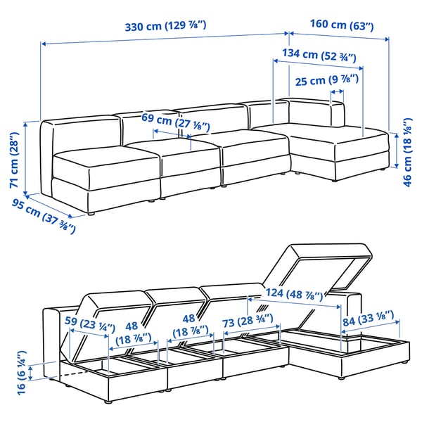 Illustration with measurements for the product: JÄTTEBO.