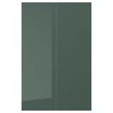 KALLARP high-gloss grey-green kitchen doors, sleek, modern, recycled plastic, straight lines.