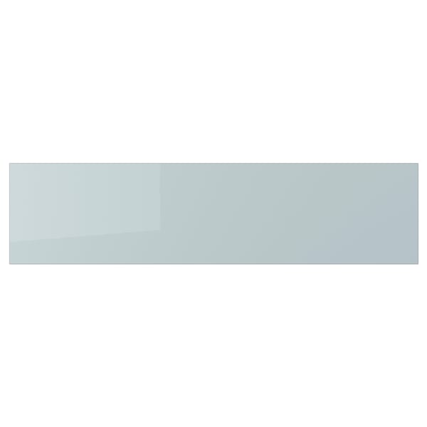 KALLARP high-gloss grey-blue modern kitchen drawer, sleek rectangular design, made from recycled plastic foil.