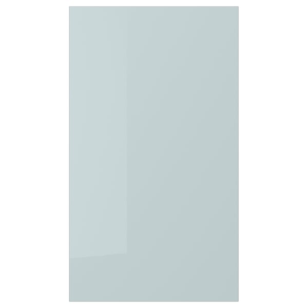 High-gloss grey-blue KALLARP kitchen cabinet with sleek, straight lines. Made from recycled materials, glossy finish, durable surface.