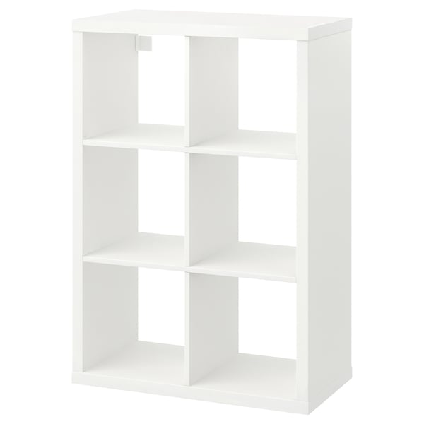 Ikea KALLAX white cube shelf, modern design.