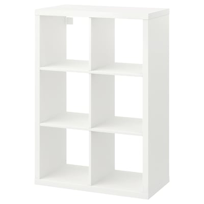 Ikea KALLAX white cube shelf, modern design.